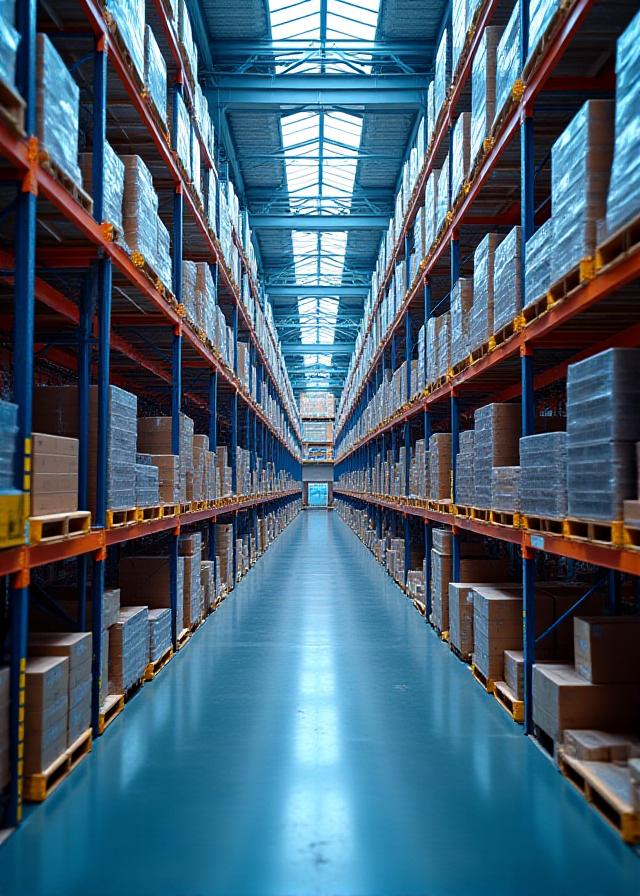 Modern logistics warehouse with freight racking