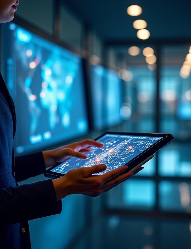 Logistics dispatcher monitoring real-time transit routes